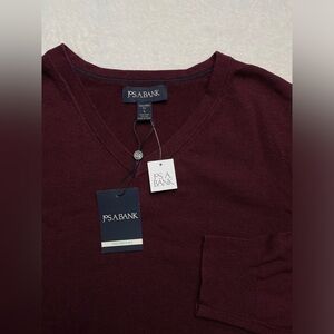 NWT Jos A Bank Tailored Fit 100% Pima Cotton Burgundy Pullover V Neck Sweater L